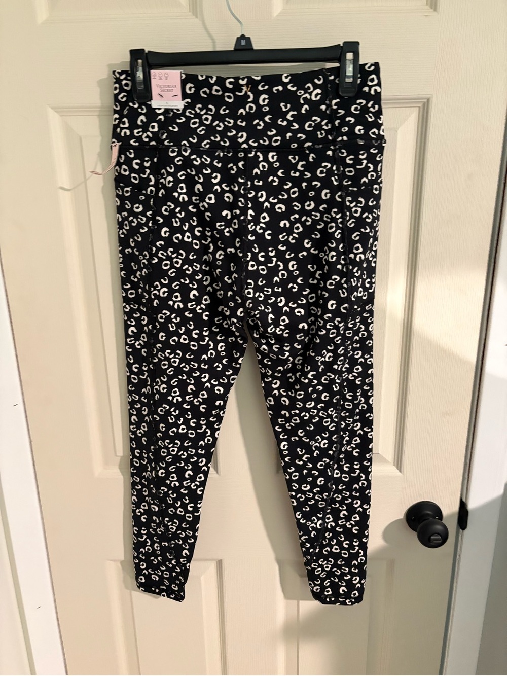Victoria's Secret Black Leggings with White Leopard Print